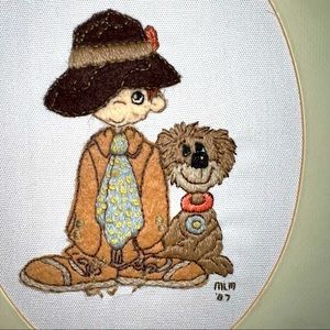 Needlepoint Boy & Dog Framed 1987